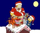 Homer e Bart Simpson aiutare Babbo Natale con doni