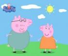 I genitori di Peppa Pig a piedi sotto il sole
