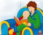 Caillou legge un libro con suo padre