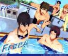 I cinque protagonisti di Free! Rin, Haruka, Nagisa, Rei e Makoto
