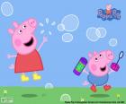 Peppa Pig e George Pig giocare con le bolle di sapone