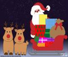 Disegno natale slitta piena di regali, Babbo Natale e la renna