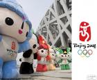 Logo e le mascotte dei giochi olimpici di Pechino 2008, Beibei, Jingjing, Huanhuan, Yingying e Nini, cui hanno partecipato 10942 atleti provenienti da 204 paesi
