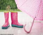 Stivali e ombrello rosa