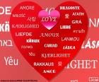 Cuore dell'amore multilingue con la parola amore in diverse lingue, per festeggiare il giorno degli innamorati in tutto il mondo