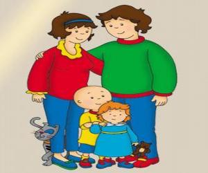 Rompicapo di Ritratto della famiglia di Caillou, la sua sorellina Rosie, Boris suo padre, sua madre, Doris e Gilbert il gatto