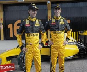 Rompicapo di Robert Kubica e Vitaly Petrov, i piloti della Scuderia Renault F1