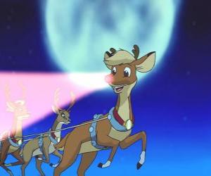 Rompicapo di Rodolfo la renna volante davanti alla renne magiche della slitta di Babbo Natale
