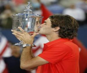 Rompicapo di Roger Federer con un trofeo