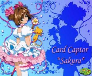 Rompicapo di Sakura, il rapitore della carta con uno dei suoi vestiti accanto a Kero