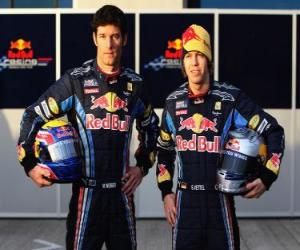 Rompicapo di Sebastian Vettel e Mark Webber, pilota della Red Bull Racing Scuderia