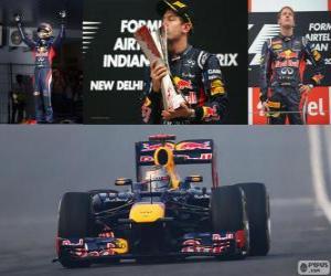 Rompicapo di Sebastian Vettel festeggia la sua vittoria nel Gran Premio dell'India 2012