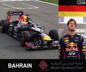 Rompicapo di Sebastian Vettel festeggia la vittoria nel Gran Premio di Bahrain 2013