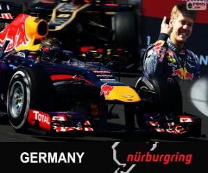 Rompicapo di Sebastian Vettel festeggia la vittoria nel Gran Premio di Germania 2013