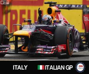 Rompicapo di Sebastian Vettel festeggia la vittoria nel Grande Prémio d'Italia 2013