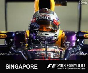 Rompicapo di Sebastian Vettel festeggia la vittoria nel Grand Prix di Singapore 2013