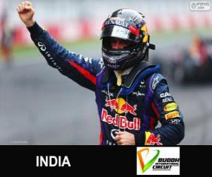 Rompicapo di Sebastian Vettel festeggia la sua vittoria nel Gran Premio India 2013