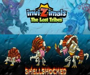 Rompicapo di Shellshocked, ultima evoluzione. Invizimals Le Tribù Scomparse. Una creatura magica eccentrica che vive solo nelle grotte