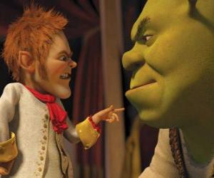 Rompicapo di Shrek è ingannato con la firma di un patto con il negoziatore affabile Tremotino