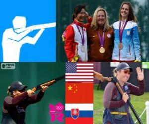 Rompicapo di Skeet podio donne tiro, Kim Rhode (Stati Uniti), Wei Ning (Cina) e Danka Bartekova (Slovacchia) - Londra 2012-