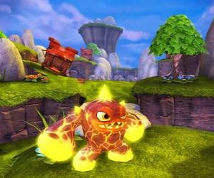 Rompicapo di Skylander Eruptor, una creatura che lancia palle di fuoco e fiamme. Skylanders Fuoco