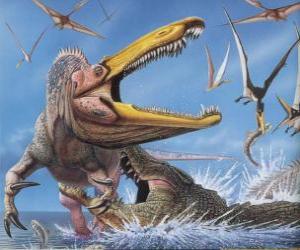 Rompicapo di Suchomimus tenerensis attaccato da un coccodrillo