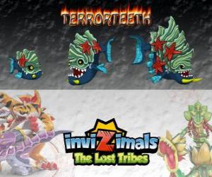 Rompicapo di Terrorteeth, ultima evoluzione. Invizimals Le Tribù Scomparse. Invizimal acquatiche che mangia molto veloce e che morde tutto