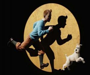 Rompicapo di Tintin con il suo cane Milù esecuzione