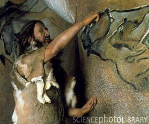 Rompicapo di Un artista facendo un grotta preistorica dipinto raffigurante una bufala sulla parete di una grotta come un dinosauro come si è visto al di fuori