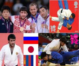 Rompicapo di Uomini di Judo di podio - 73 kg, Mansur Isayev (Russia), Riki Nakaya (Giappone) e Nyam-Ochir siciliano (Mongolia), Legrand Ugo (Francia) - Londra 2012 -