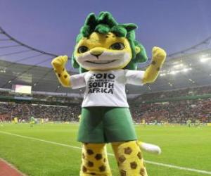 Rompicapo di Zakumi, la mascotte dei Mondiali 2010, un leopardo bella e amichevole con i capelli verdi